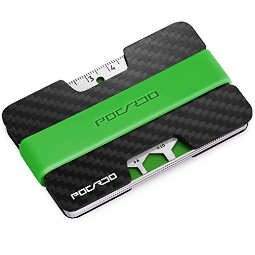 Cartera Hombre | RFID Billetera | Tarjetero Minimalista Fibra de Carbono | Slim Wallet (Negro y Verde)