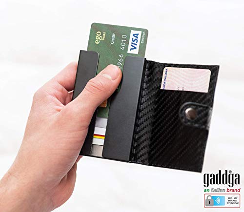 Carteras Tarjeteros para Tarjetas de Credito para Hombre gaddga Metalico Antifraude Bloqueo RFID y NFC Porta Tarjetas de Crédito Billetes, de Cuero PU y Fibra de Carbono Mujer Pequeña Negro Clip