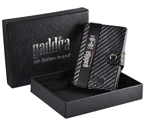 Carteras Tarjeteros para Tarjetas de Credito para Hombre gaddga Metalico Antifraude Bloqueo RFID y NFC Porta Tarjetas de Crédito Billetes, de Cuero PU y Fibra de Carbono Mujer Pequeña Negro Clip