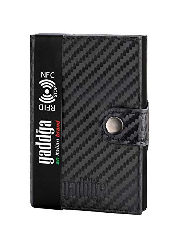 Carteras Tarjeteros para Tarjetas de Credito para Hombre gaddga Metalico Antifraude Bloqueo RFID y NFC Porta Tarjetas de Crédito Billetes, de Cuero PU y Fibra de Carbono Mujer Pequeña Negro Clip