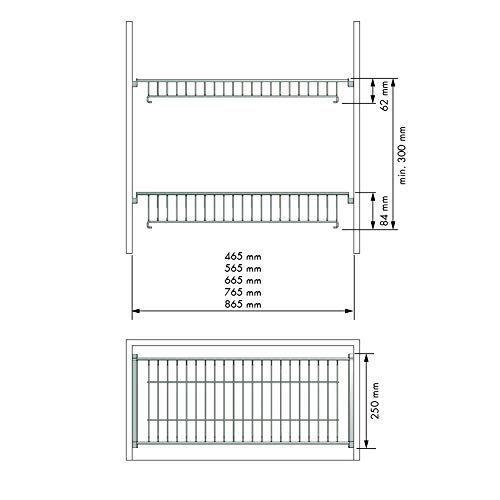 Casaenorden - Kit Escurridor de platos y vasos de acero con bandeja recoge aguas para mueble de cocina, Ancho 565 mm