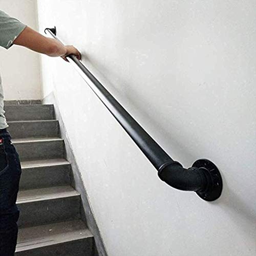 Cdbl Pasamanos De Escalera con Soporte, 1ft-20ft, Barandilla De Escalera De Hierro Industrial Negro， Pasamanos De Hospital De Pasillo Interior De Villa Loft， Pasamanos De Seguridad for Niños Mayores