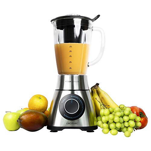 Cecotec Batidora de Vaso Power Black Titanium 1300 PerfectMix. Potencia 1300 W, Cuchilla de 6 Hojas con Recubrimiento de Titanio Negro, Capacidad 1,8 litros, Incluye Filtro licuados