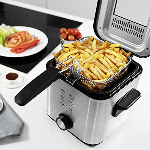 Cecotec Freidora eléctrica CleanFry Infinity 1500. Freidora de Aceite de 1,5 litros de Capacidad, 900W de Potencia, Filtro OilCleaner, Cubeta Antiadherente, Tapa con Filtro y Ventana de Control.
