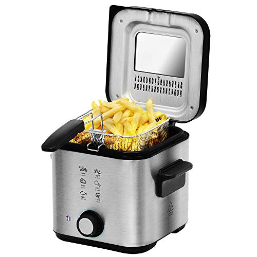 Cecotec Freidora eléctrica CleanFry Infinity 1500. Freidora de Aceite de 1,5 litros de Capacidad, 900W de Potencia, Filtro OilCleaner, Cubeta Antiadherente, Tapa con Filtro y Ventana de Control.