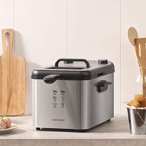 Cecotec freidora eléctrica CleanFry Infinity 4000 Full INOX. 4 L, Filtro OilCleaner, 3270 W, cubeta, cestillo de freír y Filtro OilCleaner Aptos lavavajillas, Temporizador 30 min y Cubeta Acero.
