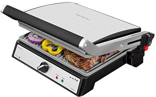 Cecotec Parrilla Eléctrica Rock’nGrill 2400 UltraRapid de 2400W de potencia, Revestimiento de piedra RockStone, Apertura de 180º y placa superior flotante.