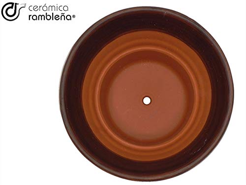 CERÁMICA RAMBLEÑA | Macetas de Barro Rojo | Macetas Decorativas | Macetas de cerámica | Macetas Exterior | Hilo-Nogal | Decoración 100% Hecho a Mano | 20x20x18 cm | Plato Incluido