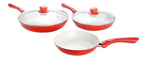 CERAMICORE Juego de 3 Sartenes de cerámica + 2 Tapas - Antiadherente - Material Ecológico