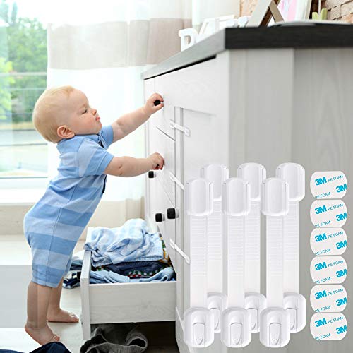 Cerraduras de Seguridad para Niños,Ajustable Niño Seguridad Cerraduras,Bloqueo para Niños,Se Puede Utilizar en Refrigeradores,Lavavajillas, Armarios,etc,6 Pegatinas 3M Gratuitas
