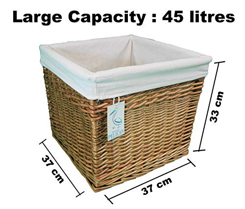 Cestas de mimbre cuadradas, color gris y natural Forro extraíble lavable. Estante decorativo solución de almacenamiento. Tamaño grande natural, 45 L