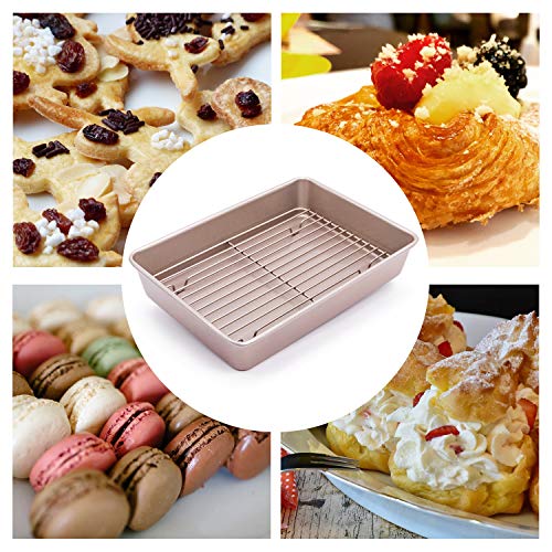 CHEFMADE Bandeja de Horno con con Rejilla Estantes Fuente Horno rectangulares de Acero 34 x 24 cm 13 Pulgadas Antiadherente Acero al Carbono para Hornear Color Oro Champagne