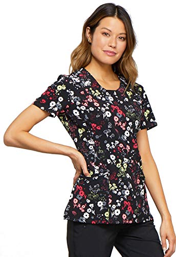 Cherokee Infinity Women's Round Neck Floral Print Scrub Top