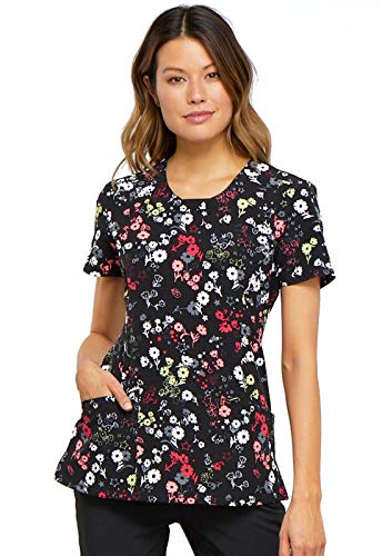 Cherokee Infinity Women's Round Neck Floral Print Scrub Top