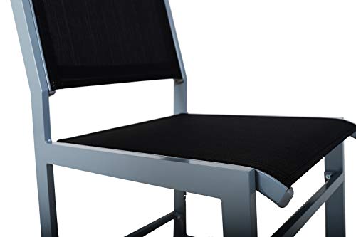 Chicreat - Juego de 4 sillones de aluminio tapizados para jardín (negro y plateado)