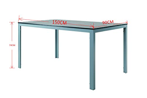 Chicreat - Mesa de comedor de aluminio y madera sintética para jardín, Color Negro/Plateado , 150 x 90 cm
