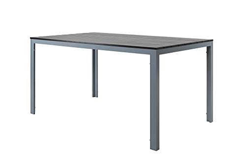 Chicreat - Mesa de comedor de aluminio y madera sintética para jardín, Color Negro/Plateado , 150 x 90 cm