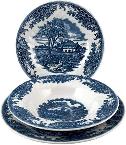 Churchill Servicio 18 Piezas Platos, decoro brookblue, Earthware, Blanco/Azul