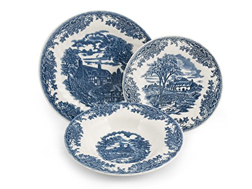 Churchill Servicio 18 Piezas Platos, decoro brookblue, Earthware, Blanco/Azul