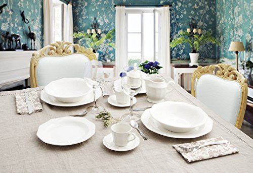 Churchill Vajilla de Loza Inglesa para 6 Personas, Forma decadonal, Decorado en Relieve, Blanco Marfil, 19 Piezas