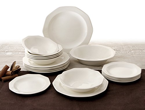 Churchill Vajilla de Loza Inglesa para 6 Personas, Forma decadonal, Decorado en Relieve, Blanco Marfil, 19 Piezas