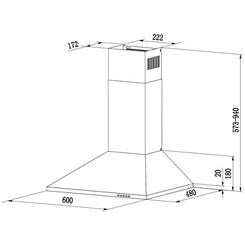 CIARRA CBCS6201 Campana Extractora Decorativa 60cm 380m³/h 65W - 3 Velocidades de Extracción - Evacuación al Exterior y Recirculación Interna por Filtro de Carbón CBCF002 - Acero Inoxidable Plata