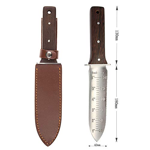 CIELCERA Hori Hori Jardín Cuchillo, Ideal Jardineria Cavando Paisajismo Escarda Herramienta, Hoja de Acero Inoxidable con Proteccion Guardamanos y Full Tang