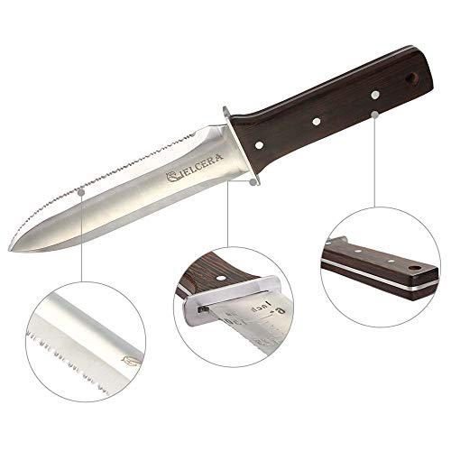 CIELCERA Hori Hori Jardín Cuchillo, Ideal Jardineria Cavando Paisajismo Escarda Herramienta, Hoja de Acero Inoxidable con Proteccion Guardamanos y Full Tang