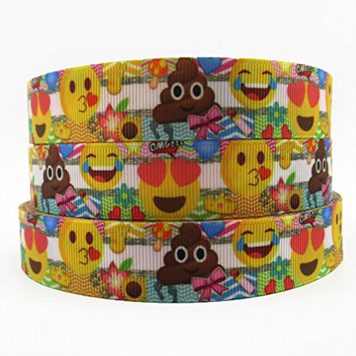 Cinta de grosgrain con dibujos de emoticonos, para decoración de tartas, regalos, lazo del pelo, tarjetas o cordones de los zapatos, 2 m x 22 mm