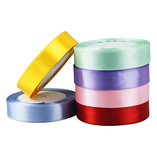 Cinta de Raso Satén 20mm x 22m Cinta de Organza 6 Colores Cinta para manualidades/Embalaje/Fiesta/Decoración/ Dodas/ Cuerda de Globos