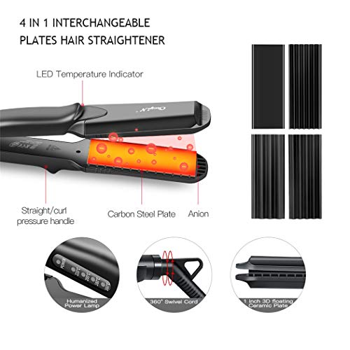 CkeyiN-Plancha de Pelo，4-1 Plancha de Pelo，Plancha de Pelo Profesional Para Todo Tipo de Cabello/Negro