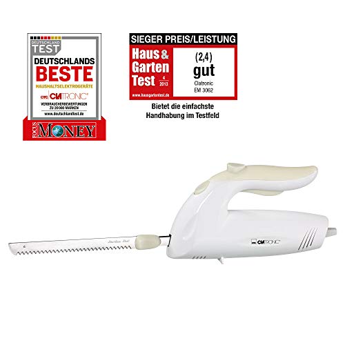 Clatronic EM 3062 Cuchillo Eléctrico Dentado, 180 W, Acero Inoxidable, Blanco