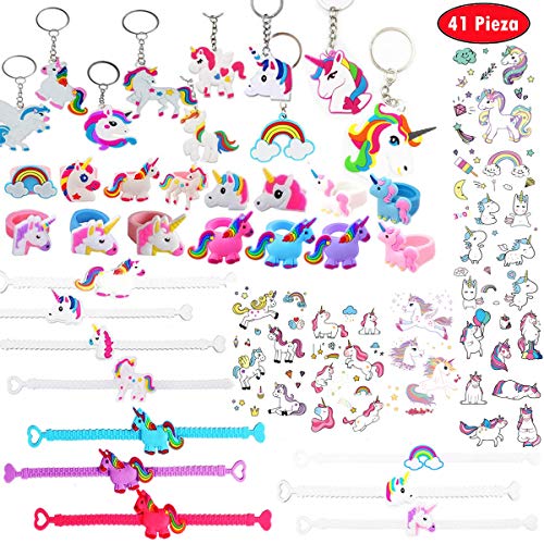Clerfy Acc 41 Pieza Unicornio Pulsera Anillo Tatuajes temporales Niños Regalos
