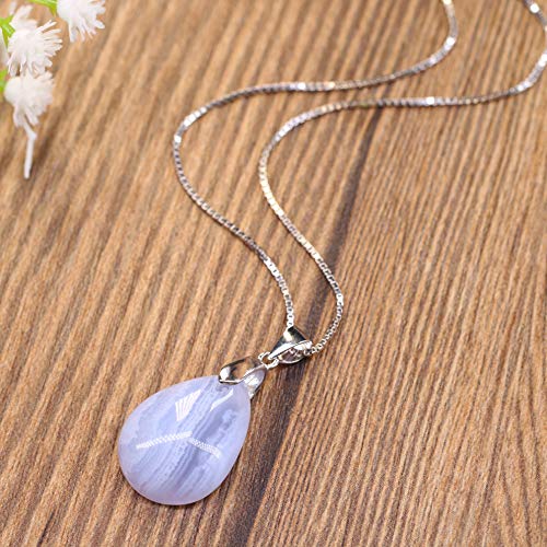 COAI® Collar con Colgante de Piedra Ágata de Encaje Azul de Gota de Agua 927 Plata esterlina