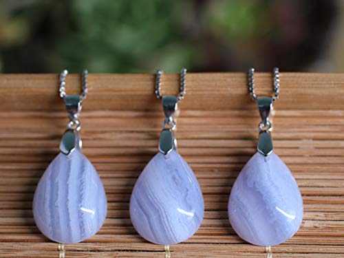 COAI® Collar con Colgante de Piedra Ágata de Encaje Azul de Gota de Agua 927 Plata esterlina