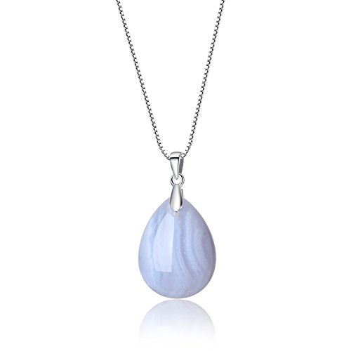 COAI® Collar con Colgante de Piedra Ágata de Encaje Azul de Gota de Agua 927 Plata esterlina