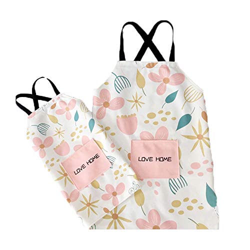 Cocina de Estilo clásico Encantador Floral Rosado Padre-Hijo Delantal de la Mujer o Delantal de la hornada con Pocket Mama y Muchacha Delantal Kid Gran Regalo para la Esposa Hijas Damas