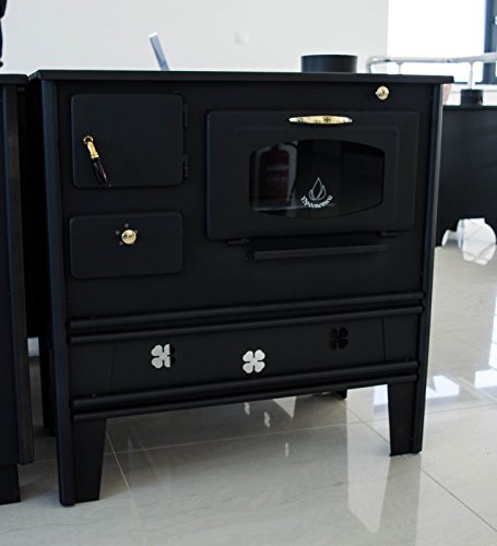Cocina de leña de Prometey; 7 kW, con horno, superficie de hierro forjado y puerta con cristal, tipo Nar