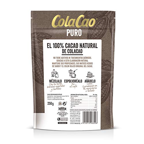Cola Cao Puro: 100% Cacao Natural y sin Aditivos - 6 Envases de 250g (1500 g)
