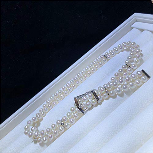 Collar de perlas blancas de agua dulce natural y cadena corta de diamantes también puede ser una caja de regalo de gama alta para pulseras para dar regalos de novias.