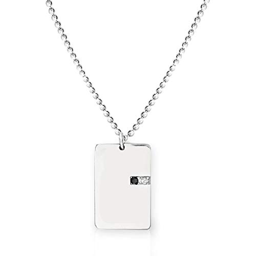 Collar para hombre con placa de plata 925, diamantes naturales y grabado en la parte trasera.
