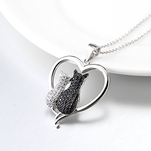 Collares Mujer Plata de Ley Madre e Hijo Gatos Colgante Collar de Corazón Joyeria para Mujeres