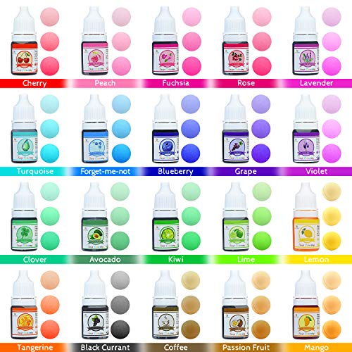 Colorante Jabón 20 Colores - Colorante de Bomba de Baño Líquido para Fabricación de Jabón, Limo - Tinte de Bomba de Baño para Kit de Suministros de Elaboración Jabon DIY, Manualidades - 6ml Cada Uno