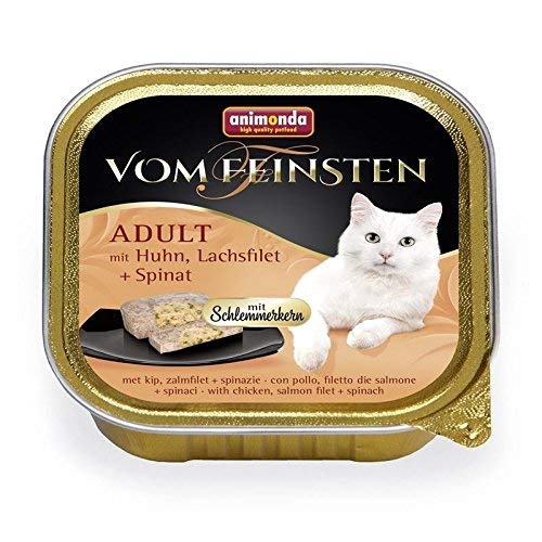 Comida para gatos animonda Vom Feinsten Adult, comida húmeda para gatos adultos, relleno gourmet con pollo, filete de salmón + espinacas, 32 x 100 g