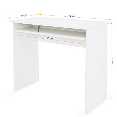 COMIFORT Mesa de Ordenador con Bandeja Extraíble - Escritorio Robusto de Estilo Moderno y Minimalista, para Despacho o Sala de Estudio, Color Blanco