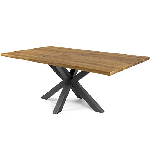 COMIFORT MSV– Mesa De Comedor Salón Oficina De Roble Macizo, Estilo Moderno Industrial Loft Amplia (180 cm, Ahumado)