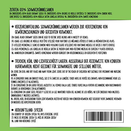 Comino negro entero (500g), semillas de comino negro 100% natural, semillas de comino negro natural sin aditivos, vegano