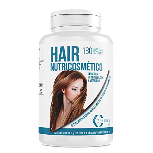 Complemento alimenticio de zinc, levadura de cerveza y vitamina E para ayudar a prevenir la caída del cabello – Suplemento de vitaminas para fortalecer el pelo – 180 cápsulas vegetales