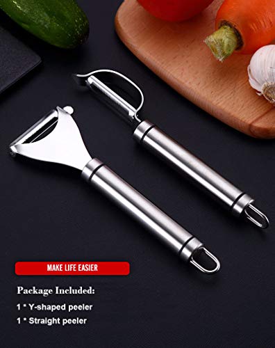 Conisy Pelador Verduras y Frutas,Profesional acero inoxidable Dentado Universal Pelador para Manzanas Patata Tomates Espárrago Zanahoria (2 Piezas)