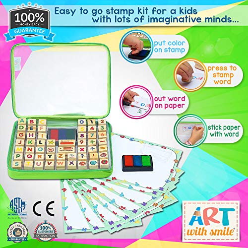 Conjunto de Sellos del Abecedario que Incluye 67 piezas con Estuche Organizador, Juguete Educacional para Niños – Desarrolla Mejor las Habilidades de Arte y Artesanía para Niños, Excelente Regalo